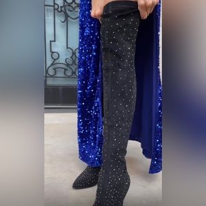 NWT Glamour Black Suede Rhinestone Over-the-Knee Stiletto Boots 6.5 high heel